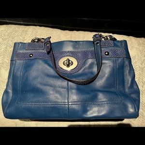 Royal Blue Coach Tote Bag w/ Snakeskin Embossing